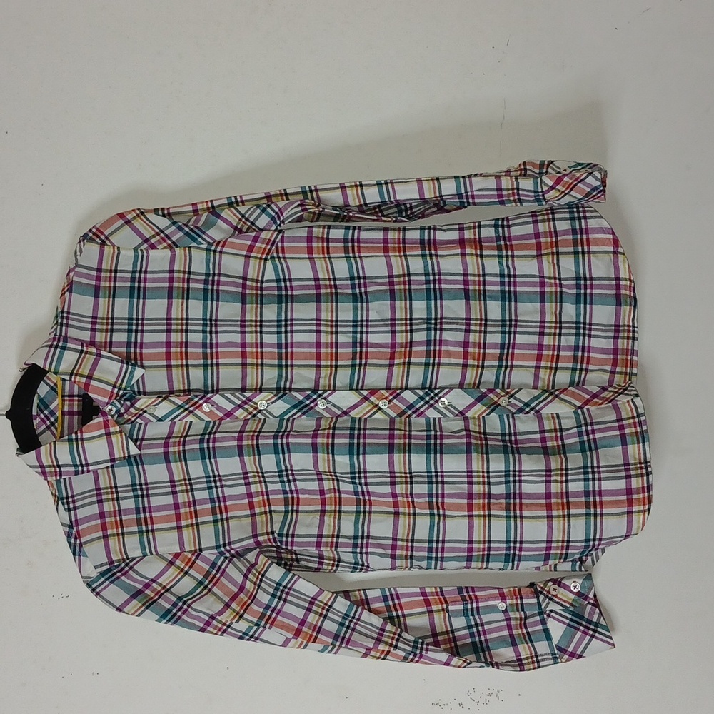 Talbots Womens White Green Purple Plaid Casual Business 100% cotton Size:XS NWOT